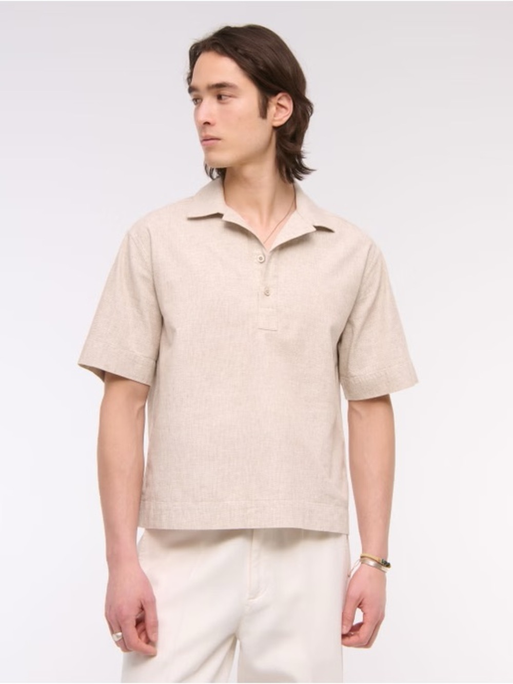 Abercrombie & Fitch Short Sleeve Polo in Light Beige